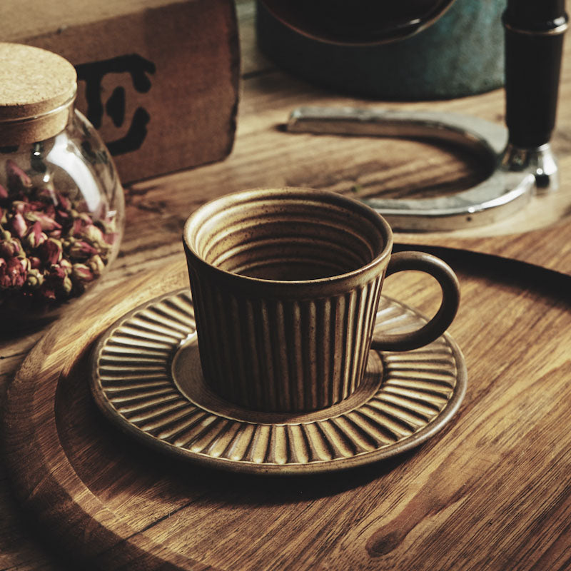Playthings Japanese Single Product Coffee Cup With Saucer, Stoneware Stripes