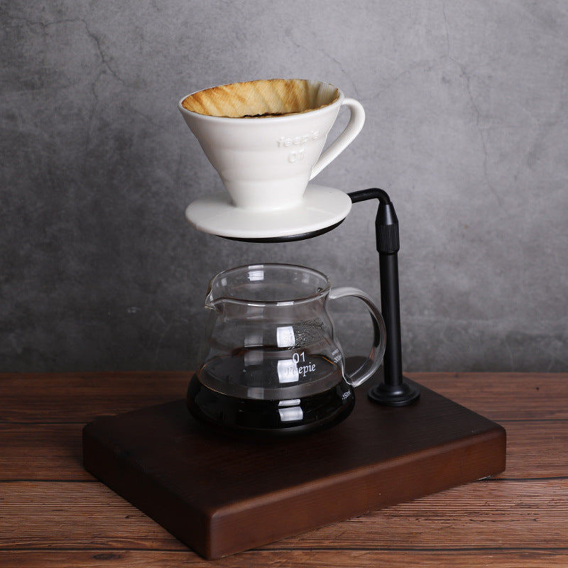 Hand Brew Coffee Filter Cup Holder Hand Brew Pot Drip Filter Solid Wood Base Tray
