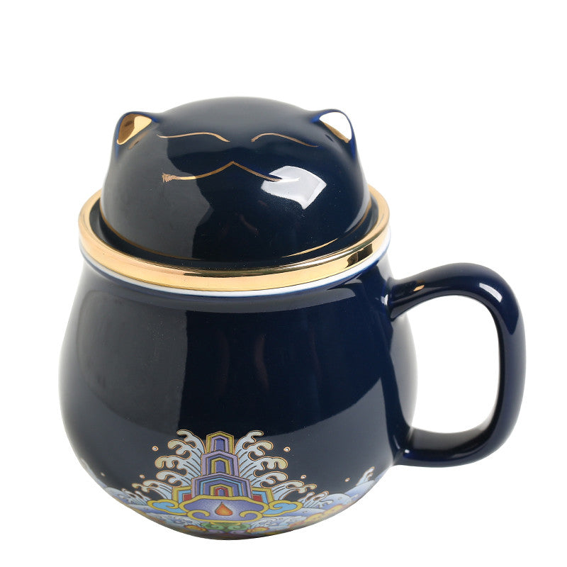 Forbidden City Cat Cup With Lid Ceramic Female Tea Water Separate Coffee