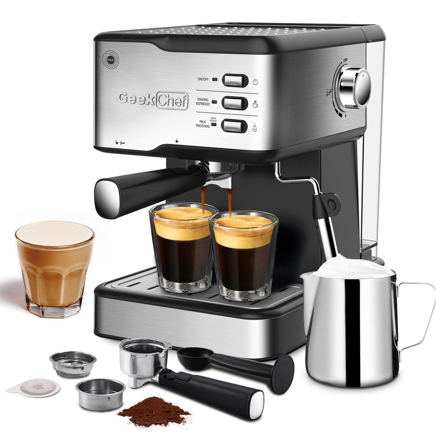 Geek Chef Espresso Machine,  Compatible With ESE POD Capsules Filter&Milk Frother Steam Wand