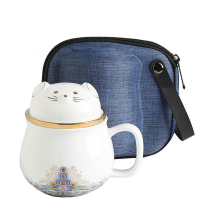 Forbidden City Cat Cup With Lid Ceramic Female Tea Water Separate Coffee