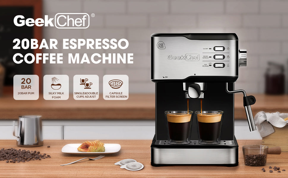 Geek Chef Espresso Machine,  Compatible With ESE POD Capsules Filter&Milk Frother Steam Wand