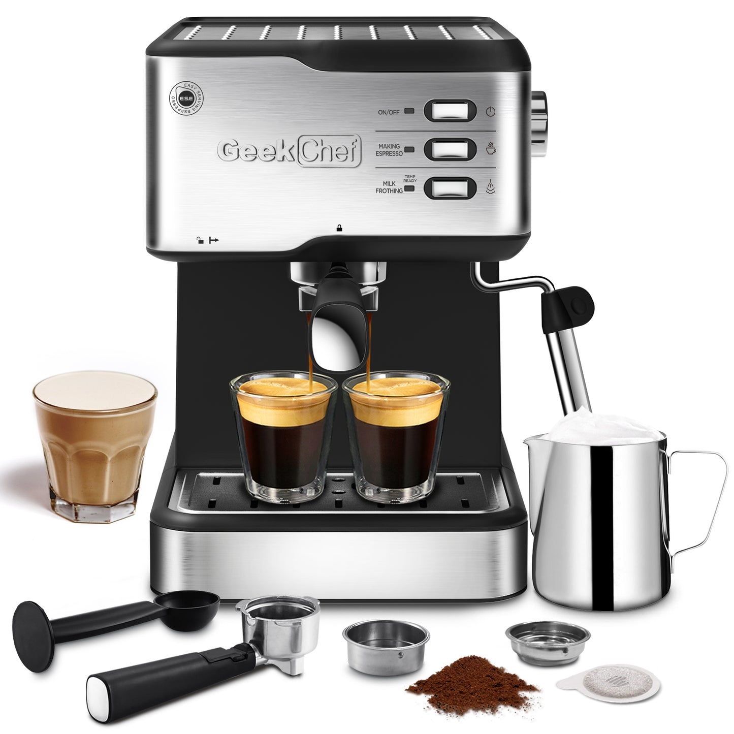 Geek Chef Espresso Machine,  Compatible With ESE POD Capsules Filter&Milk Frother Steam Wand